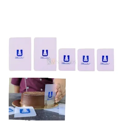 5 Pcs Transparent Different Sizes 15.2 and 10 cm Height Flexible Cake Ultimakes Soft Smoother For Icing Cakes Desserts Scrapers for Shaping Cakes craft Tools Kitchen Gadgets Accessories Edge Smoothner
