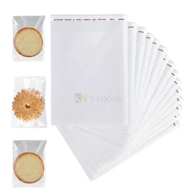 100 PCS Transparent  Clear Plastic Cookie Bags in Different Sizes (~ 5x4, 7x5 In) for Packaging Resealable For Bakery, Adhesives, Candles Soap, Biscuits, Plastic Cellophane Bags with self seal strip