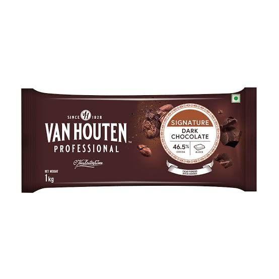 1 PC Van Houten Dark Chocolate, Cocoa 46.5% 1 Kg, Can be used for Decorating Cakes, Cupcakes, Cookies, Brownies, Toppings, Coverings, Fillings, Moulding, Garnishing, To Make Chocolates