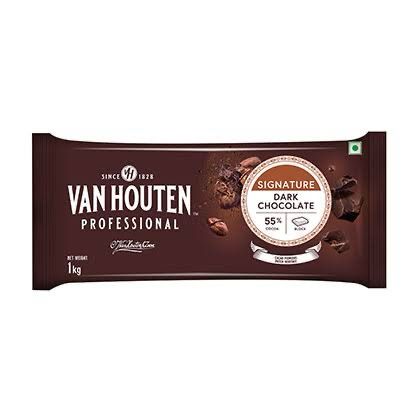 1 PC Van Houten Signatures Dark Chocolate Couverture 1 Kg, Cocoa 55%, Can be used for Decorating Cakes, Cupcakes, Cookies, Brownies, Toppings, Coverings, Fillings, Moulding, Garnishing