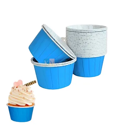 100 PCS Paper Eco Friendly Circle Blue White Colour Mini Non stick Cupcake Liner Small Mould Bake and Serve Top Diameter 2.3 Inch Disposable Gift Tray Bakeable Bakeware  Muffins Brownie Cases