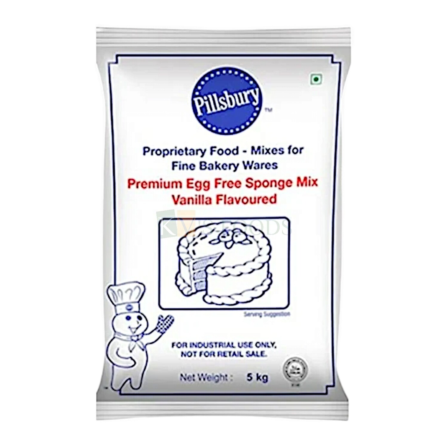 5 Kg Pillsbury White Egg Less Premium Vanilla Flavoured Premix, For Bakery, Powder For Baking Birthday Cake, Pastry, Egg Free Sponge Mix