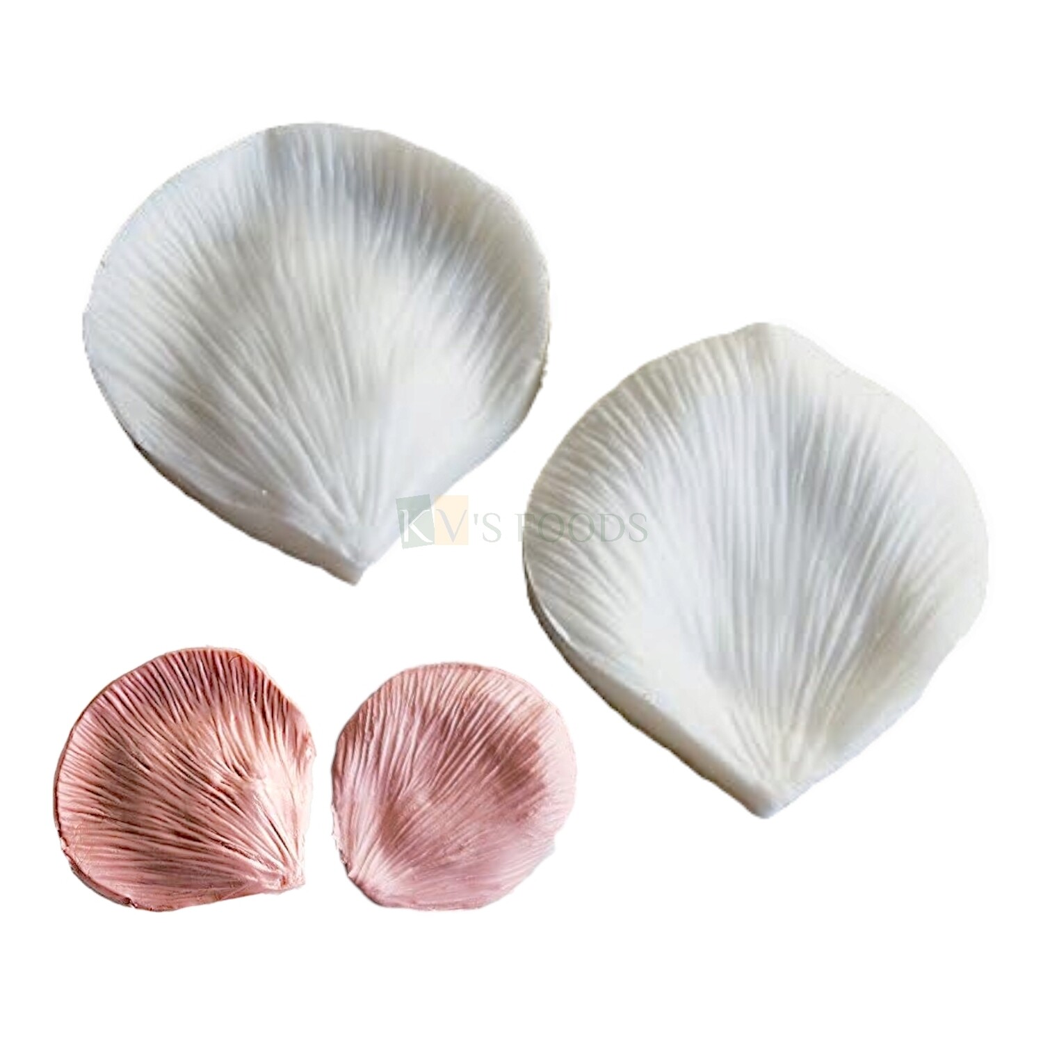 2 PC White Silicone Fondant Big Poeny Hibiscus Flowers Petal Leaf Veiner Chocolate Mould, Nature Garden Leaves Theme, Birthday Theme Wedding Anniversary Cakes Decorating Molds Flexible Moulds