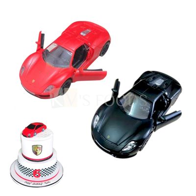 1PC Red/Black Porsche Car, Pull Back Go Car Cake Topper, Kids Boys Birthday Theme, Push GO Car Toy Racing, Ferrari Car Miniature Figurine, Friction Cars Gift Children Play Toys DIY Cake Decoration