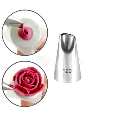 1 PC Medium Stainless Steel Curved Rose Petal Icing Piping Cake Nozzle No. 120, Birthday Wedding Cakes Decoration Tip for Frosting, Whipping, Butter Cream, Muffins, Pastry, Frilled Ribbon Border Tip