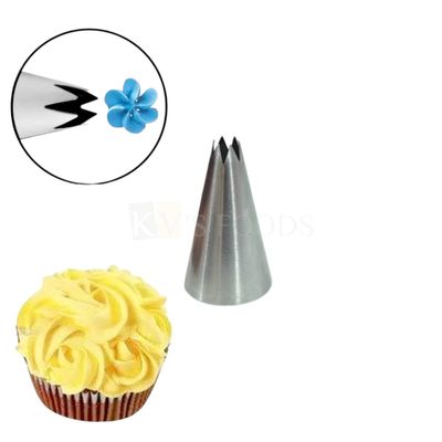 1 PC Stainless Steel Open Star Icing Piping Cake Nozzle, Flowers Birthday Wedding Cake Decoration 6 Teeth Tip, Frosting, Whipping, Butter Cream, Pastry, Desserts, Cupcake, Kitchen Tools