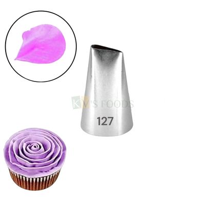 1 PC Stainless Steel Big Curved Rose Petals Icing Piping Cake Nozzle No. 127, Wedding Cakes Border Decoration, Tip for Frosting, Whipping, Butter Cream, Pastry, Ruffle Frill Tip Kitchen Tools