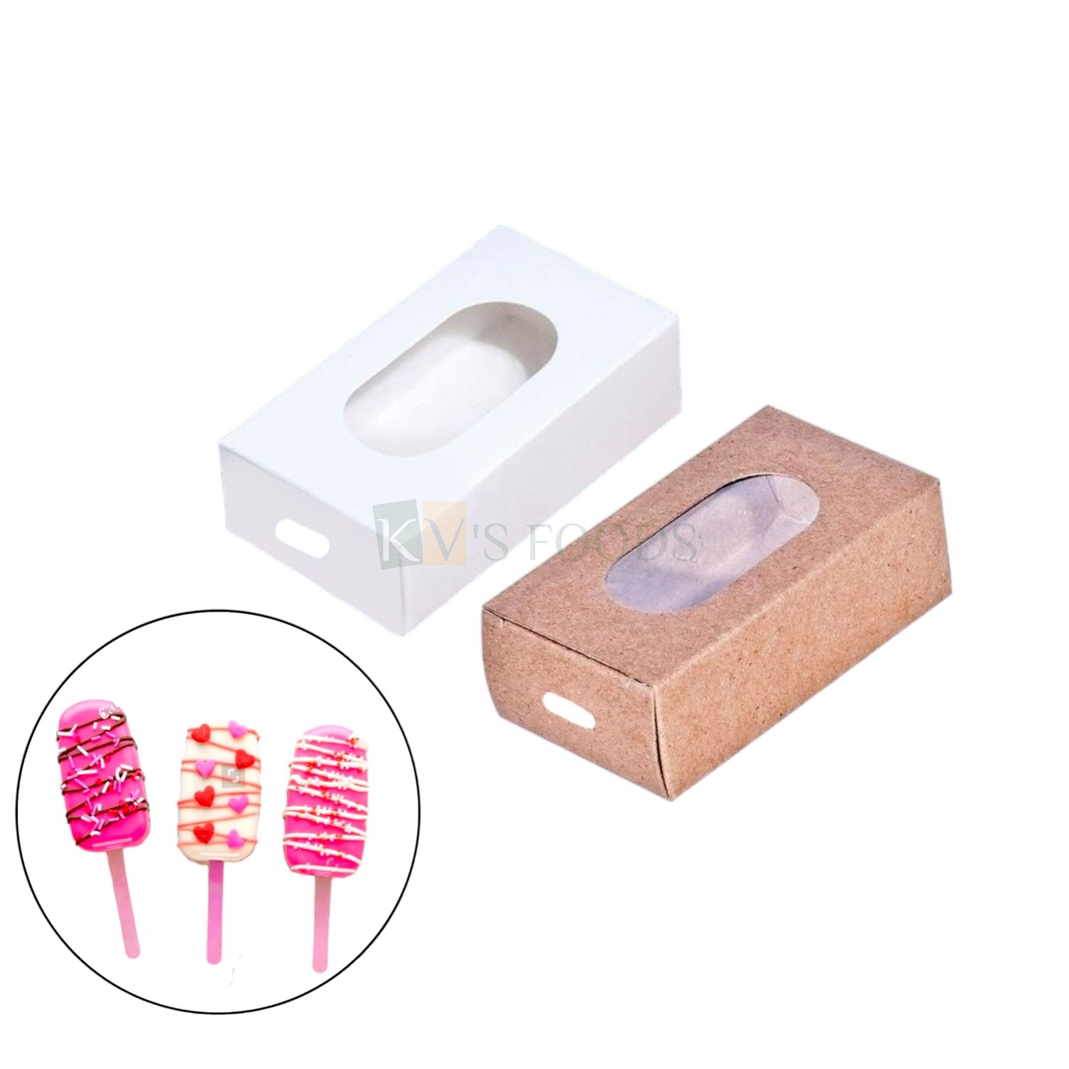 10 PCS Brown/White Transparent Window Single Cakesicle Packaging Box, Size 9 x 5 x 3 cm, Finger Food Bakery Pacakging, DIY Mini Gift box, Festivals, Party Favor Treat Candy Small Boxes
