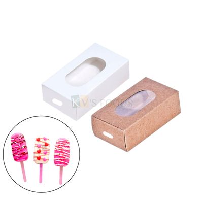 10 PCS Brown/White Transparent Window Single Cakesicle Packaging Box, Size 9 x 5 x 3 cm, Finger Food Bakery Pacakging, DIY Mini Gift box, Festivals, Party Favor Treat Candy Small Boxes