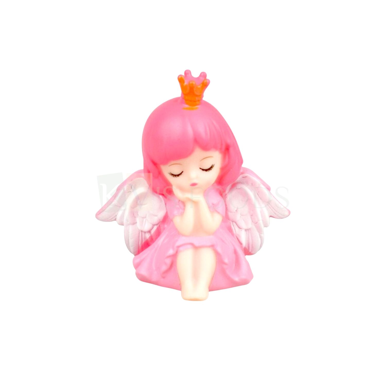1PC Pink Sitting Cute Sleeping Anne Fairy Doll with Crown Wings Snow Angel Cake Topper, Baby Girl, Tiara, Princess, Daughters, Miniature Figurine, Winged Statue, DIY Baby Shower Cake Decorations