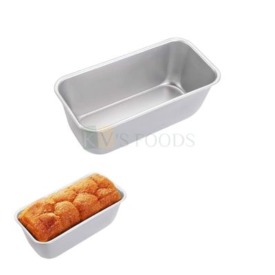1PC Aluminium Silver Large Rectangle Baking Loaf Bread Cake Moulds, Base Size 6.8x2.8x2.8 Inch, Capacity ~400 Grams, Bakeware Pan, Mousse Pudding Cheese, Fruit Cakes, Buns Cakes Mould Tins Tray Oven