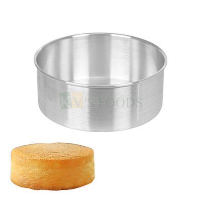 1PC Size Diameter 5.6 Inch, Height 2 Inch Capacity ~ 150 Grams Aluminium Tall Cake Baking Pan Silver Circle Round Mould Bakeware Loaf Bread Mousse Pudding Cheese Cake Containers Tins Tray for Ovens
