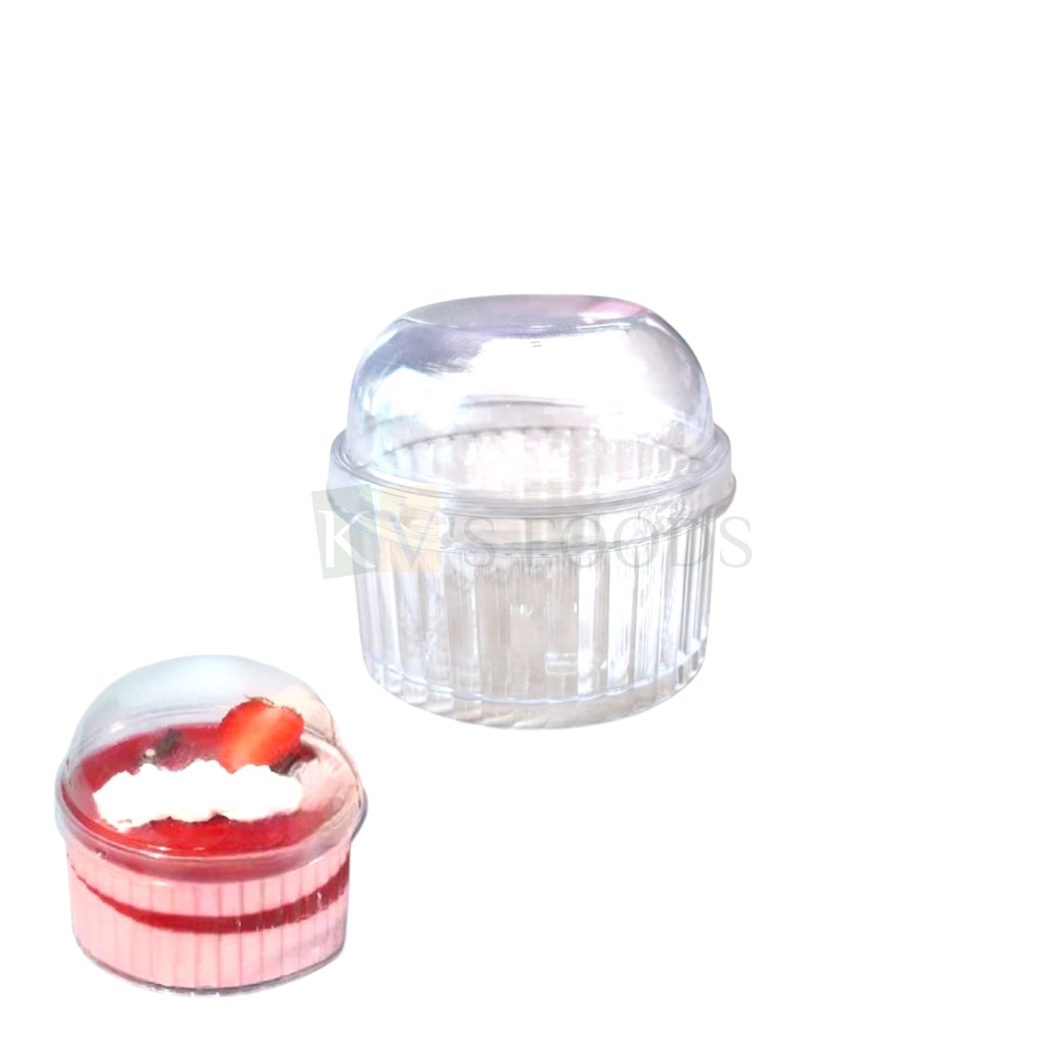 10PCS (GD-7440) Diameter 2.7 Inch, Height ~2.5 Inch Capacity ~100 ml, Transparent Plastic Frill Round Mousse Cups with Dome Lid, Airtight Food Container, Mini Parfait, Desserts Pudding DIY Short Cakes