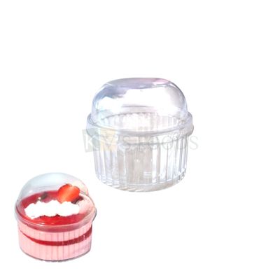 10PCS (GD-7440) Diameter 2.7 Inch, Height ~2.5 Inch Capacity ~100 ml, Transparent Plastic Frill Round Mousse Cups with Dome Lid, Airtight Food Container, Mini Parfait, Desserts Pudding DIY Short Cakes