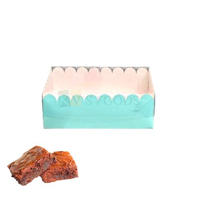 5 PCS Set of 2 Piece President Brownie Box Scallop Design with Transparent Lid, Pastel Green Colour, Size 6*3 Height 2 Inch for Cookies, Bar Cakes, Pastry Candle, Soap, Bakery Pacakging DIY Gift Boxes