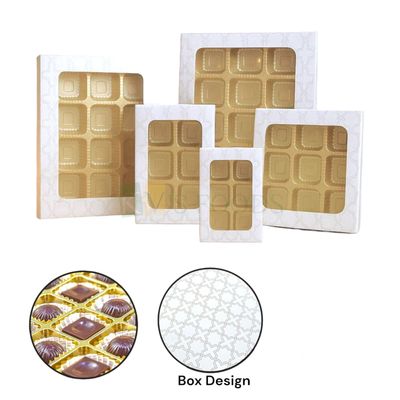 Set of 5 PCS White Colour Multipurpose 6 Cavity/8 Cavity/9 Cavity/12 Cavity/18 Cavity Dwarka Chocolate Boxes, Different Sizes, Baklava, Kunafa, Ladoo, Sweets/Mithai Truffles, Candy, Jelly, DIY Bakery