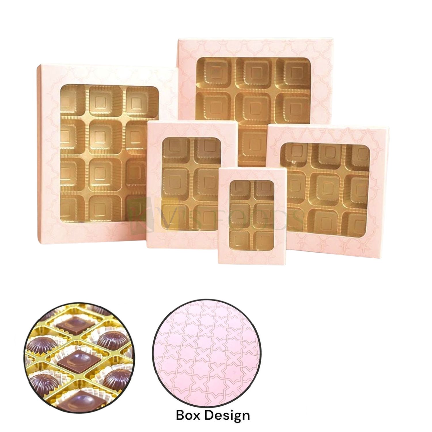 Set of 5 PCS Baby Pink Multipurpose 6 Cavity/8 Cavity/9 Cavity/12 Cavity/18 Cavity Dwarka Chocolate Boxes, Different Sizes, Baklava, Kunafa, Ladoo, Sweets/Mithai, Truffles, Candy, Jelly, DIY Bakery