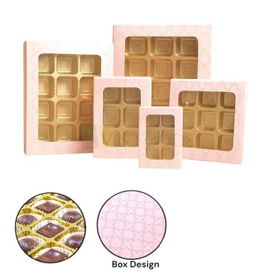 Set of 5 PCS Baby Pink Multipurpose 6 Cavity/8 Cavity/9 Cavity/12 Cavity/18 Cavity Dwarka Chocolate Boxes, Different Sizes, Baklava, Kunafa, Ladoo, Sweets/Mithai, Truffles, Candy, Jelly, DIY Bakery