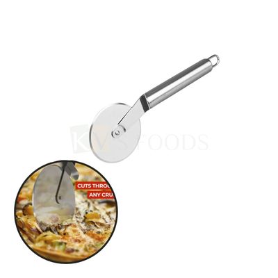 1 PC Silver Stainless Steel Sharp Blades Wheel Pizza Cutter Sandwich, Vegetables, Chocolates Biscuits Dough Cutters, Smooth Handle, Cookie Dough Cutter, Kitchen Accessories Tools