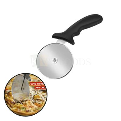 1 PC Big Silver Stainless Steel Sharp Blades Wheel Pizza Cutter with Black Handle, Sandwich, Vegetables, Chocolates Cookie, Biscuits Dough Cutter, Kitchen Accessories Tools