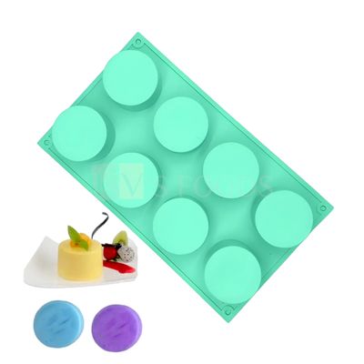 8 Cavity Silicone Round Shape Mousse, Pudding, Handmade Soap Mould, Brownie, Dessert Bakeware, Cornbread, Muffin Cupcake Non-stick Mould Multi Purpose, Ice Cream, Candle Jelly Cake, Gelatin Cakes