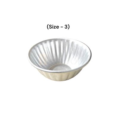 1PC Aluminium Base Diameter ~2.6 Inch Small Jelly Baking Mould Cup for Oven (Size 3), Capacity ~300 Grams, Mold for Cakes, Pudding, Desserts, Dome Shape Bowl, Bakeware Mould, Fluted Lined Tins