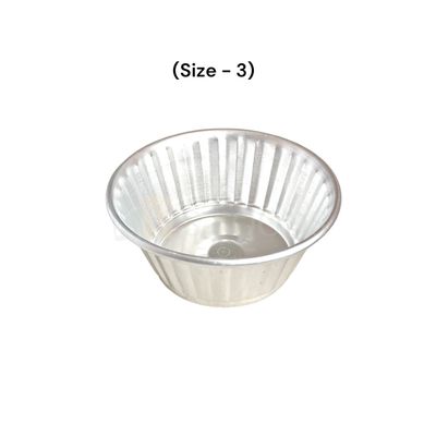 1PC Aluminium Base Diameter ~3.7 Inch Big Jelly Baking Mould Cup for Oven (Size 3), Capacity ~400 Grams, Mold for Cakes, Pudding, Desserts, Jelly Cup Cake, Bowl, Bakeware Mould, Fluted Lined Tins