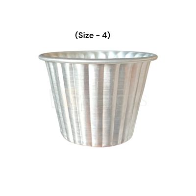 1PC Aluminium Base Diameter ~3.7 Inch Big Height Jelly Baking Mould Cup for Oven (Size 4), Capacity ~700 Grams, Mold for Cakes, Pudding, Desserts, Jelly Cup Cake Bowl Bakeware Mould, Fluted Lined Tins