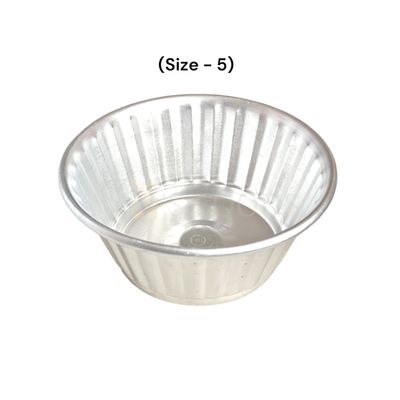1PC Aluminium Base Diameter ~4.5 Inch Big Jelly Baking Mould Cup for Oven (Size 5), Capacity ~600 Grams, Mold for Cakes, Pudding, Desserts, Jelly Cup Cake, Bowl, Bakeware Mould, Fluted Lined Tins