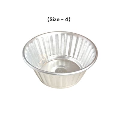 1PC Aluminium Base Diameter ~4.1 Inch Big Jelly Baking Mould Cup for Oven (Size 4), Capacity ~550 Grams, Mold for Cakes, Pudding, Desserts, Jelly Cup Cake, Bowl, Bakeware Mould, Fluted Lined Tins
