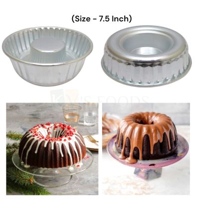 1PC Aluminium Top Diameter 7.6 Inch Medium Donut Shape Jelly Baking Mould for Oven, Capacity ~700 Grams, Bundt Cakes, Pudding, Desserts, Gelatin Cakes, Bakeware Ring Volcano Mould, Fluted Lined Tins