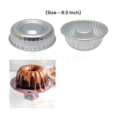 1PC Aluminium Top Diameter 6.8 Inch Donut Shape Jelly Baking Mould for Oven, Capacity ~500 Grams, Bundt Cakes, Pudding, Desserts, Gelatin Cakes, Bakeware Ring Volcano Mould, Fluted Lined Tins