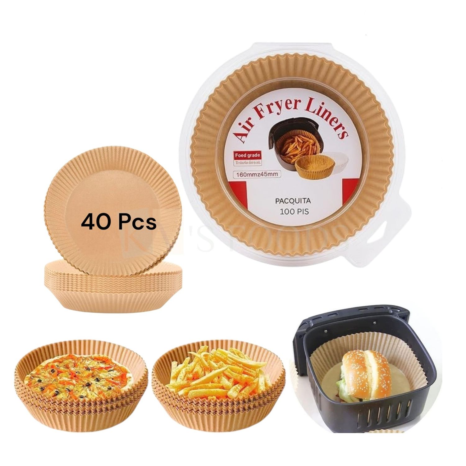 40 PCS Round Brown Paper Air Fryer Liners, Disposable Paper Bowl, Base Diameter - 6,2 Inch, Baking Tray, Water proof, Apply to 1-3.5 QT Airfryer, Pot Bowl, Kitchen Cooking, Roasting, Oven Accessories