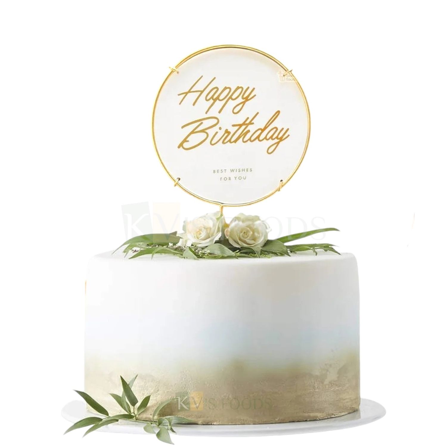 1PC Clear Transparent Circle, Golden Ring Happy Birthday Design Cake Topper Unique Elegant Font Design Cake Insert, Best Wishes For You message on it, Girl, Boy, Birthday Theme DIY Cake Decorations