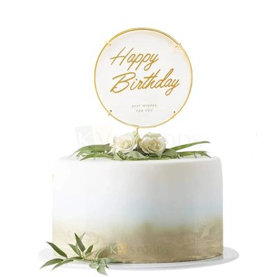 1PC Clear Transparent Circle, Golden Ring Happy Birthday Design Cake Topper Unique Elegant Font Design Cake Insert, Best Wishes For You message on it, Girl, Boy, Birthday Theme DIY Cake Decorations