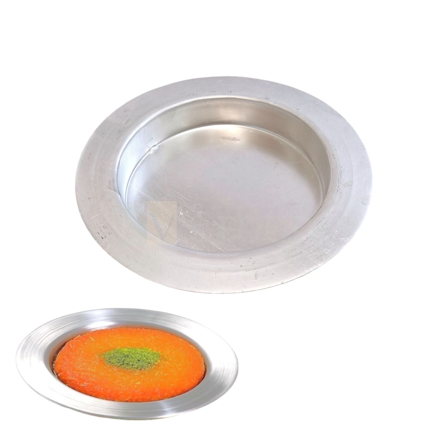 1PC Base Diameter 6 Inch, Height 1 Inch, Aluminium Kunafa Plate Silver Circle, Kunafa Pan Mould, Kunefe, Shredded Kadaifi Phyllo Dough Tray, Reusable Dessert Plate, Turkish Dessert Dough Baking Pan