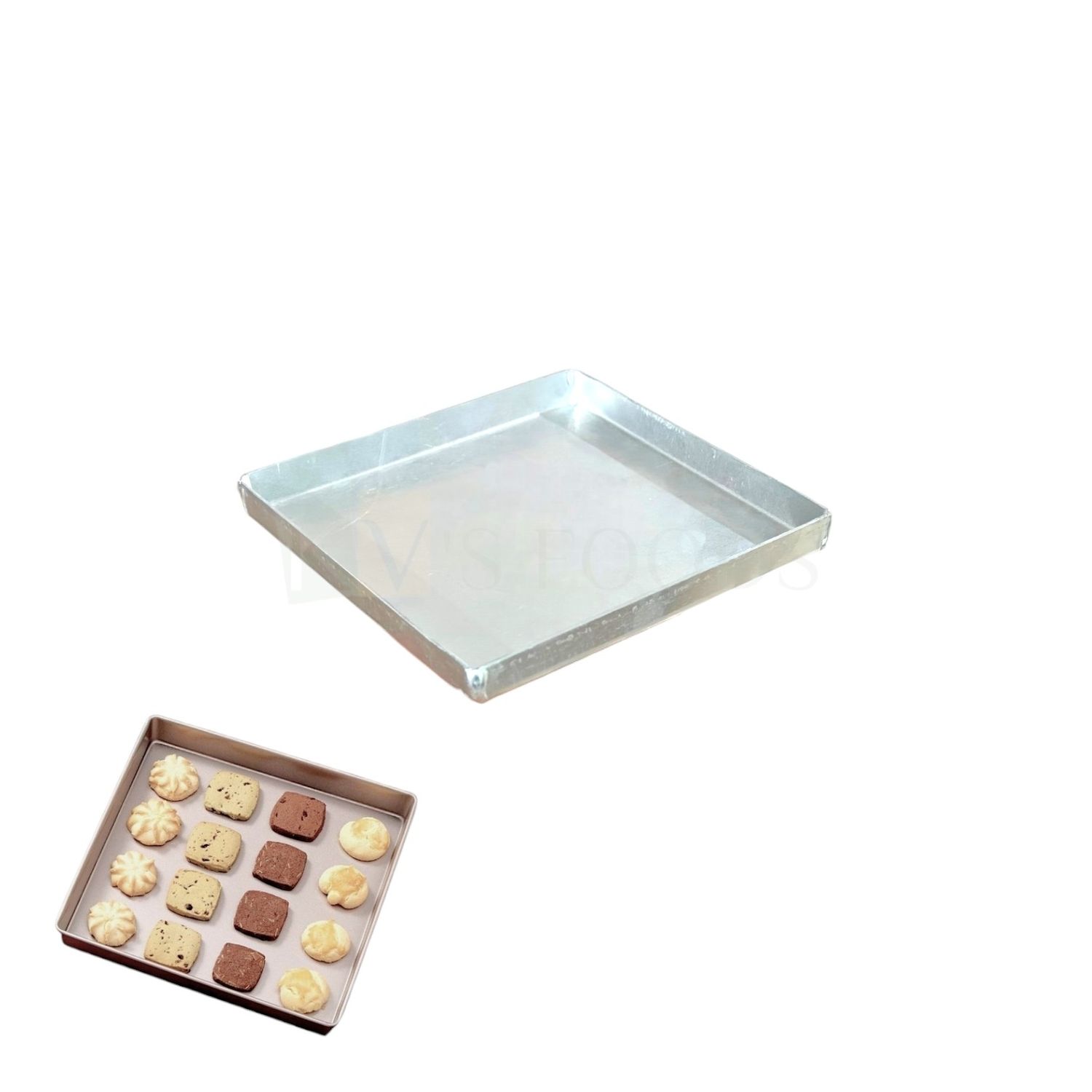 1PC Medium Size 7.1x7.1x0.5 Inch, Cookie Tray, Aluminium  Silver Square Biscuits, Puff, Khari Baking Pan Mould, Bakeable Bakeware Tins for Ovens, Kitchen Accessory, 1/2 Inch Height Nankhatai Tray Mold