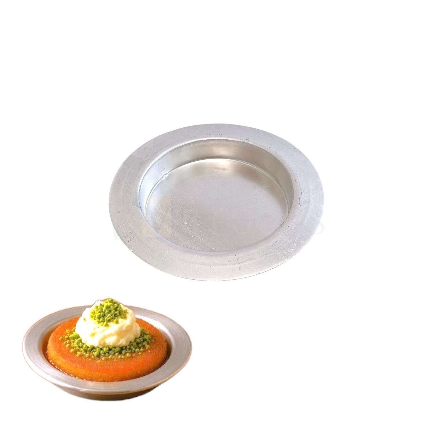 1PC Base Diameter 4 Inch, Height 1 Inch, Aluminium Kunafa Plate Silver Circle, Kunafa Pan Mould, Kunefe, Shredded Kadaifi Phyllo Dough Tray, Reusable Dessert Plate, Turkish Dessert Dough Baking Pan