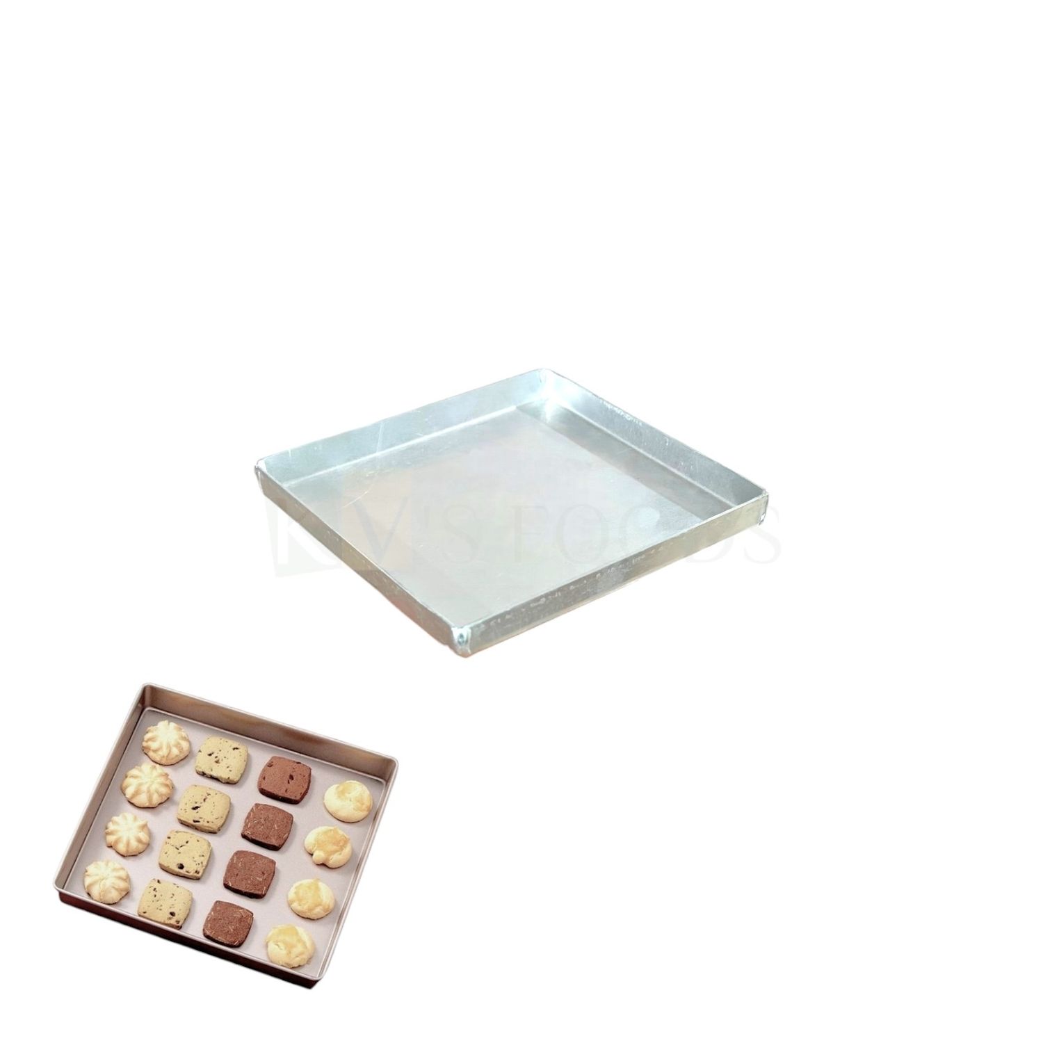 1PC Small Size 6.1x6.1x0.5 Inch, Cookie Tray, Aluminium  Silver Square Biscuits, Puff, Khari Baking Pan Mould, Bakeable Bakeware Tins for Ovens, Kitchen Accessory, 1/2 Inch Height Nankhatai Tray Mold