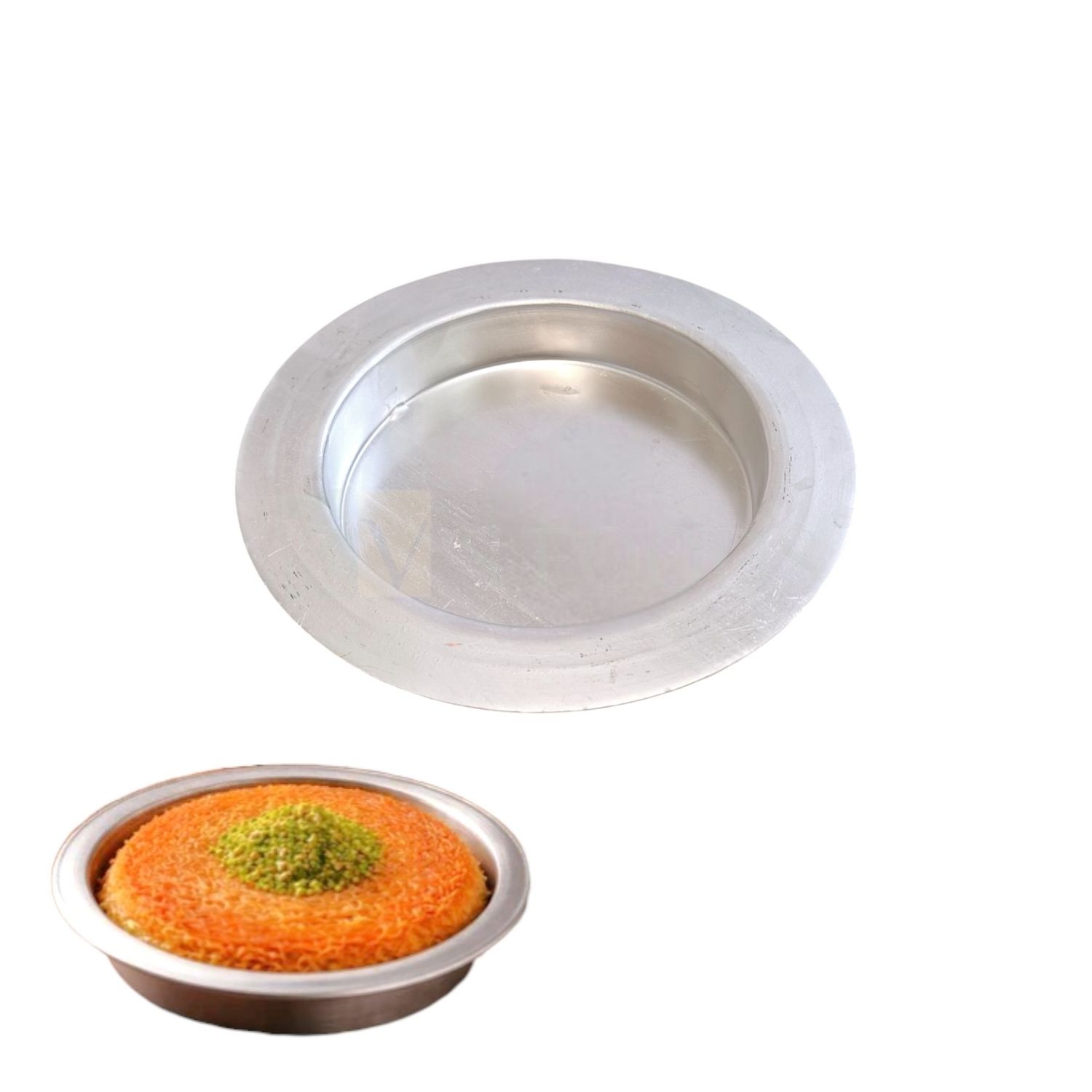 1PC Base Diameter 5 Inch, Height 1 Inch, Aluminium Kunafa Plate Silver Circle, Kunafa Pan Mould, Kunefe, Shredded Kadaifi Phyllo Dough Tray, Reusable Dessert Plate, Turkish Dessert Dough Baking Pan