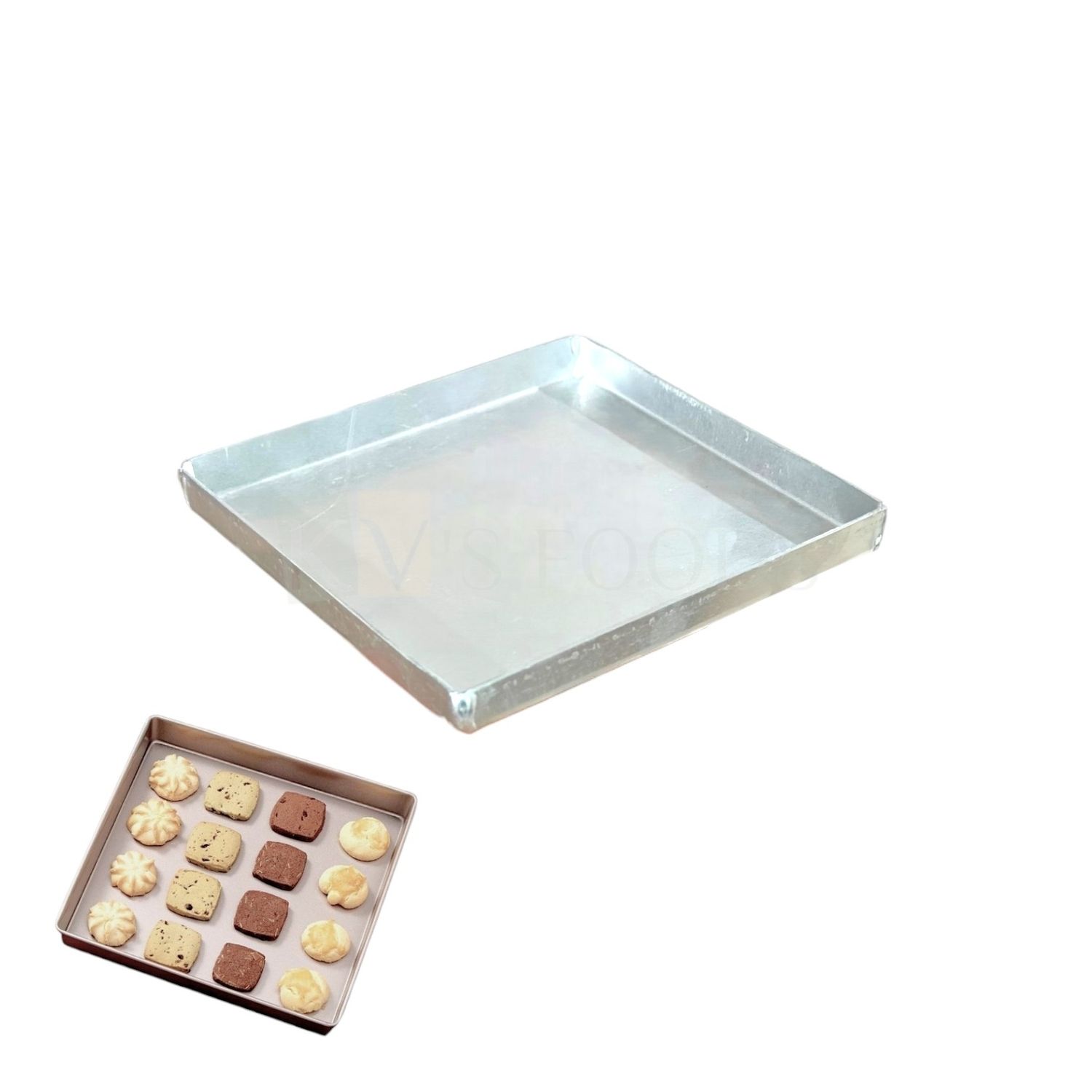 1PC Big Size 9.1x9.1x0.5 Inch, Cookie Tray, Aluminium  Silver Square Biscuits, Puff, Khari Baking Pan Mould, Bakeable Bakeware Tins for Ovens, Kitchen Accessory, 1/2 Inch Height Nankhatai Tray Mold