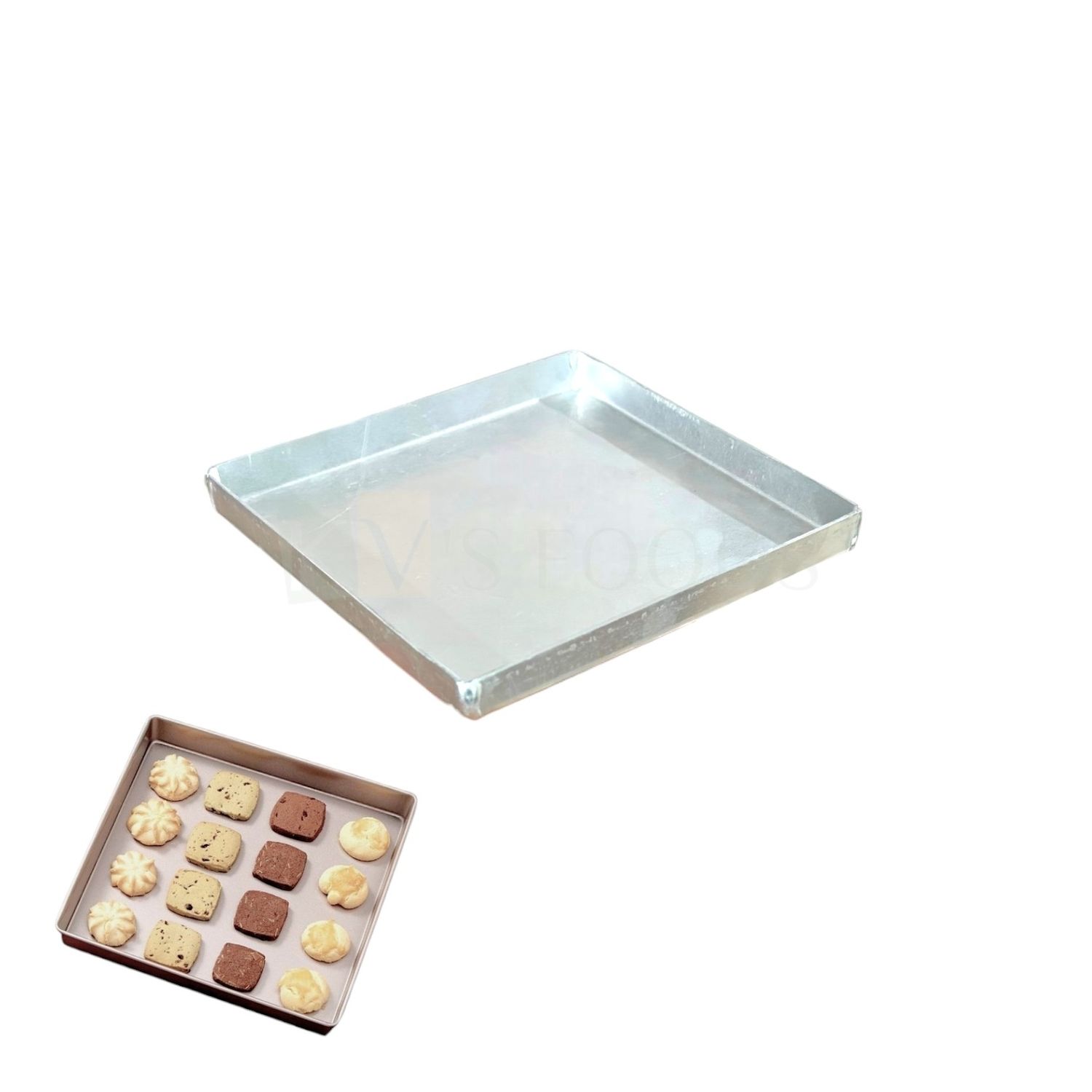 1PC Medium Size 8.1x8.1x0.5 Inch, Cookie Tray, Aluminium  Silver Square Biscuits, Puff, Khari Baking Pan Mould, Bakeable Bakeware Tins for Ovens, Kitchen Accessory, 1/2 Inch Height Nankhatai Tray Mold