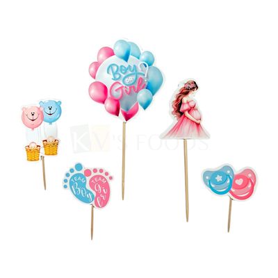 5 PCS Boy or Girl? Banner with Balloons Theme, Baby Shower, Cake Topper Insert, Boy Girl Foot/Feet Cupcake Toppers Decorations Items/Cake Accessories, Tags, Cards, Pastry DIY Cake Decorations