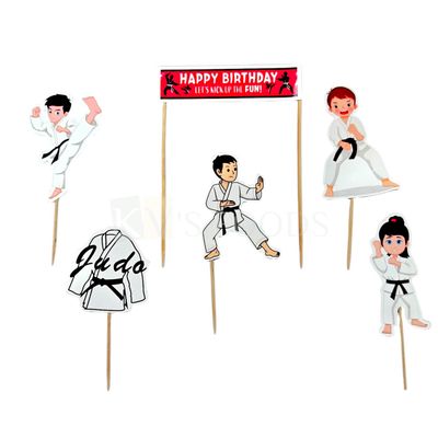6 PCS Judo Theme Cake Topper Insert, Karate Steps Black Championship Girls, Happy Birthday Banner, Boys Cupcake Toppers  Friends Birthday Decorations Items Cake Accessories, Tags, Cards, Toothpicks
