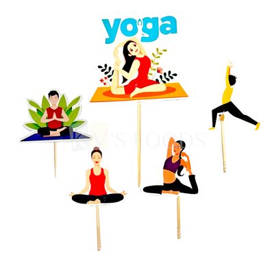 5 PCS Different Yoga Poses, Asanas, Suryanamaskar Postures, Meditation, Streching Pose Yoga Teacher, Student, Hobby Theme Cake Topper, Cupcake Inserts, Paper Cutouts Tags, Cards Cake Toothpick Toppers