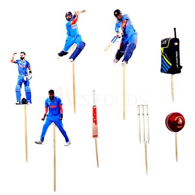 8 PC Cricketers, Viral Kohli, Rohit Sharma, Batball, Cricket Kit, Stumps Theme, Cake Topper Insert, Cupcake, Girls, Boys, Birthday Decorations Items Accessories, Tags, Cards, Cake Toothpick Toppers
