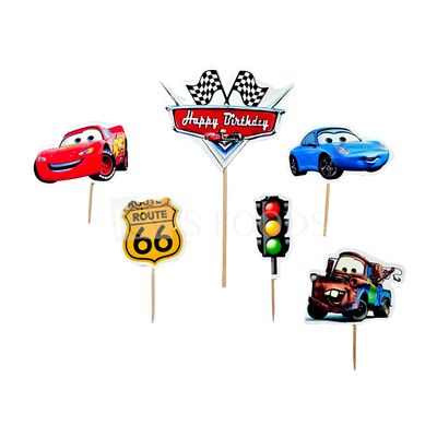 6 PCS McQueen Cars, Traffic Signal Symbol Theme Cake Toppers, Sports, Red, Blue Racing Cars, Kids Boys Happy Birthday Banner, Cake Accessories, Tags, Banners, Cards, Toothpicks Inserts, Paper Cutouts
