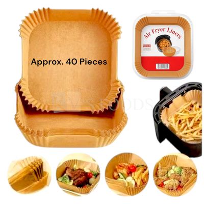 40 PCS Square Brown Paper Air Fryer Liners, Disposable Paper Bowl, Base Diameter - 6.4 Inch, Baking Tray, Water proof, Apply to 1-3.5 QT Airfryer, Pot Bowl, Kitchen Cooking, Roasting, Oven Accessories