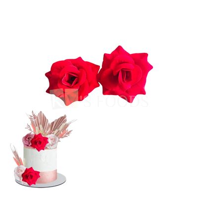 2 PCS Red Colour Big Non-Edible Rose, Poeny Flower, Length ~3.5 Inch, for Birthday Wedding Anniversary Engagement Christmas Cake Cupcake Function Decorations DIY Crafts Wall Home Hair Accessory Decor