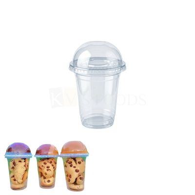 10 PCS (DD92) 3.7x3.7 Inch, Height 5.6 Inch, Capacity ~12oz, Flat and Dome Lid Clear Plastic Glass with Straw Hole, Multi-Purpose  Transparent Disposable Cookie Dip Cup Churros, Cookie &amp; Sauce Serving